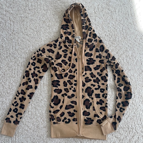 Active Basic Tops - Cheetah waffle zip up hoodie
